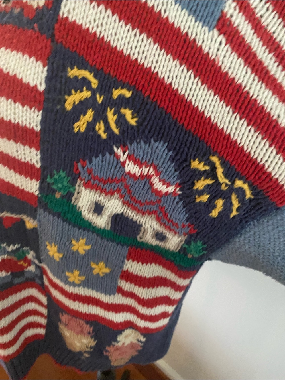 Northern Isles XL knitted by hand 4th of July sweater - Picture 6 of 11
